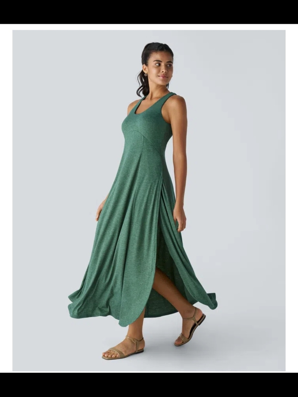Halara Sleeveless Green Maxi Dress with Flowing Skirt